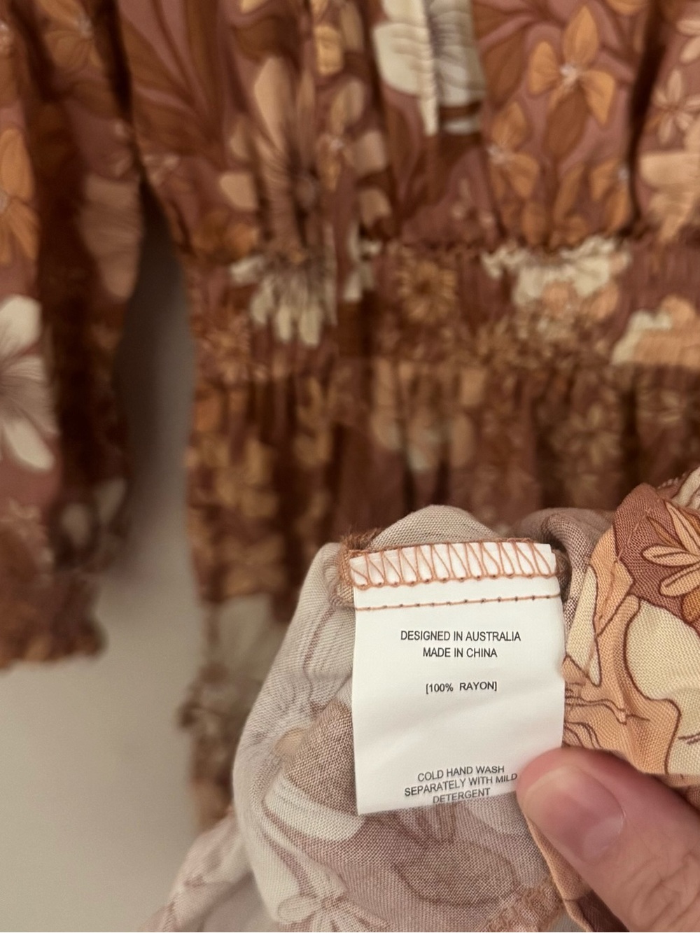 Petal & Pup Kealan Mini Dress Womens Size 0 Brown Floral Smocked Long Sleeve NWT - Picture 8 of 10